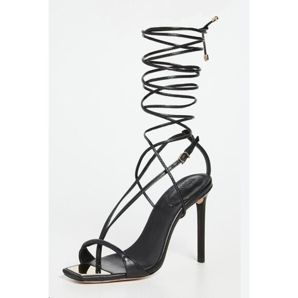 Schutz Vikki Lo Black Strappy Ankle Open Toe Stiletto Heel Sandals US 10 B - Picture 1 of 16